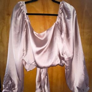 Tie-back satin blouse